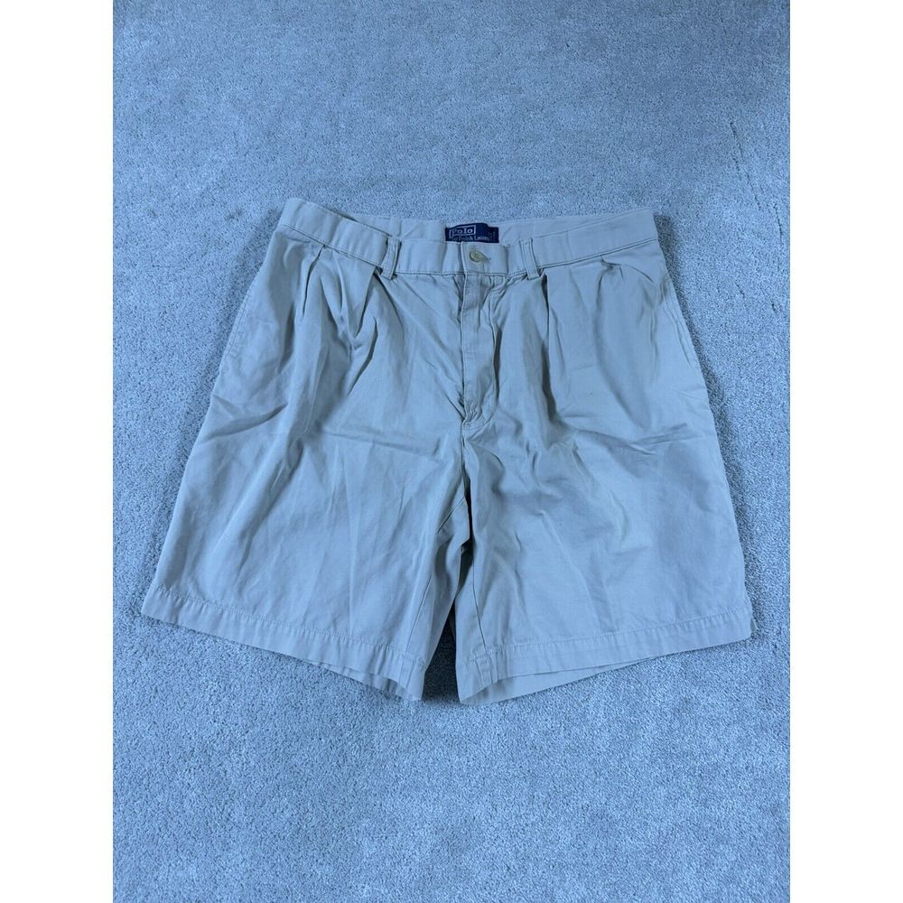 Polo Ralph Lauren Chino Shorts Men's 36 Beige 8" Inseam Pleated Preppy "Tyler"